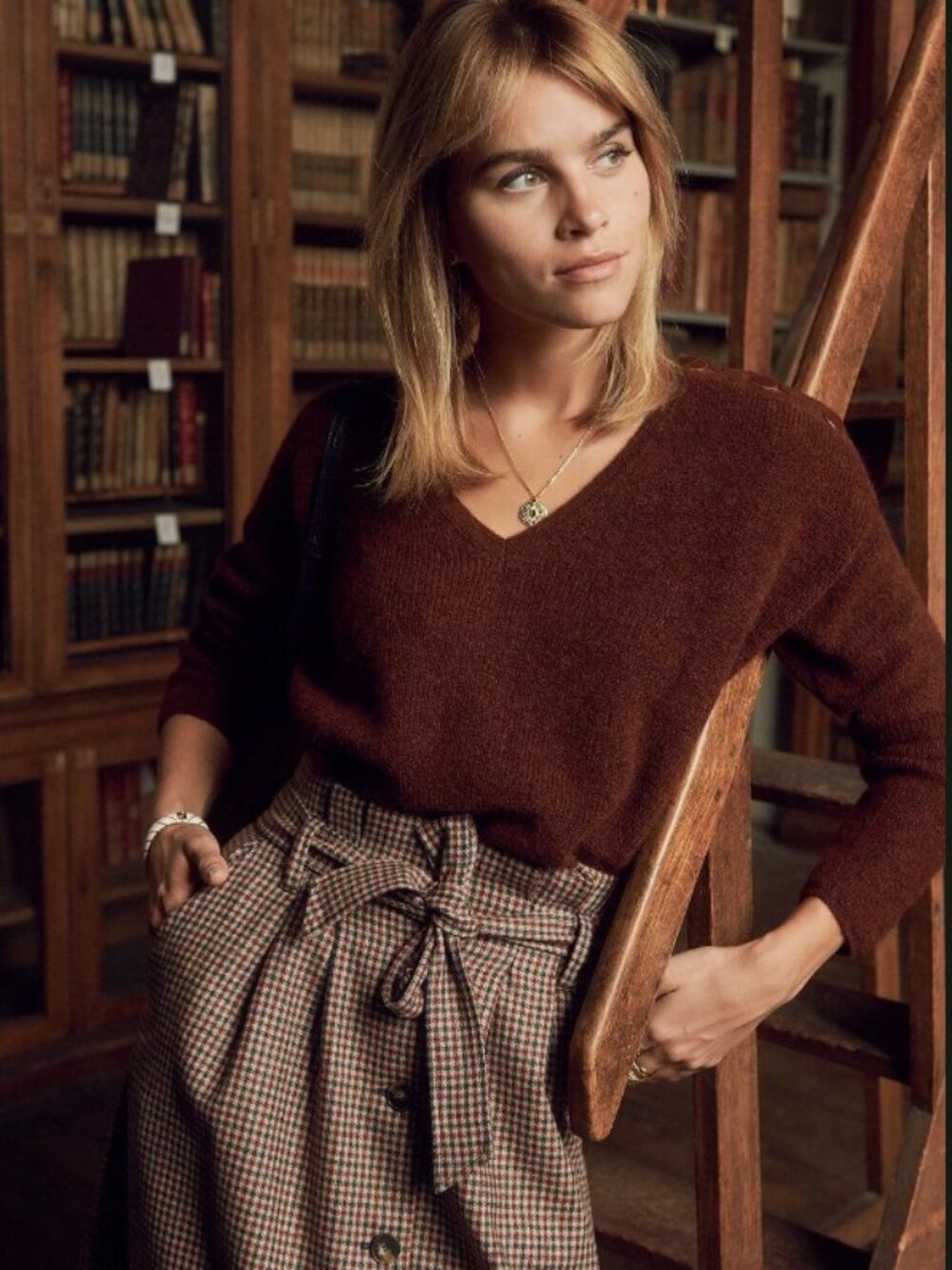 Rare! EUC Sezane Nelson Mohair Alpaca V-Neck Sweater Rust Brown Small